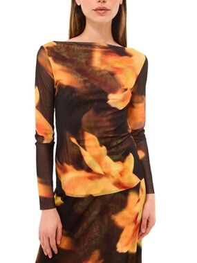 NEW MISA LOS ANGELES lira abstract floral mesh top in black gold size large